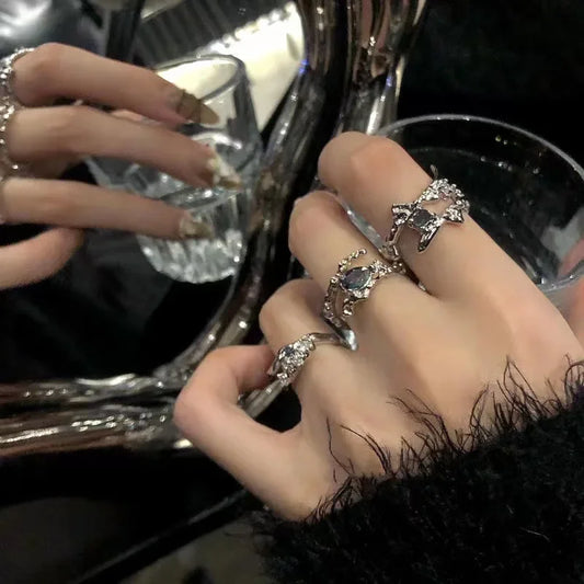 3-piece Double Layer Ring Set for Women's Punk Dark Wind Ring Set Y2K Student Light Luxury Advanced Open Ring Party Jewelry Gift