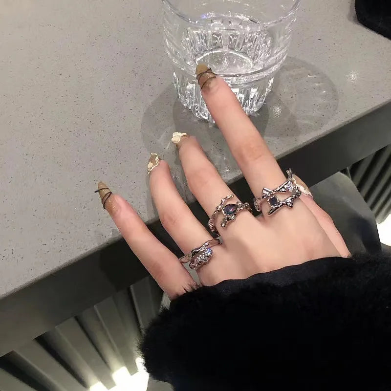3-piece Double Layer Ring Set for Women's Punk Dark Wind Ring Set Y2K Student Light Luxury Advanced Open Ring Party Jewelry Gift