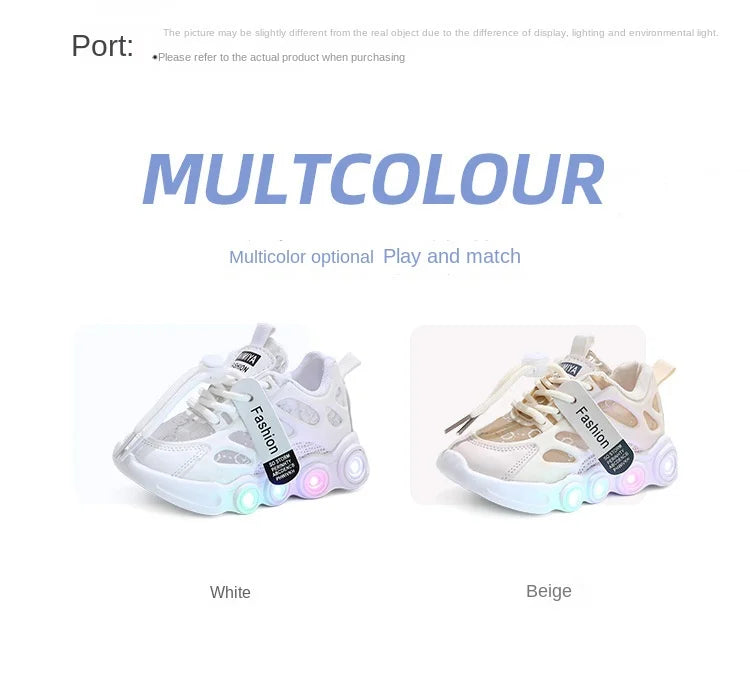 Child Fashion Sport Shoes Summer Luminous Fashion Breathable Kids Boys Net Shoes Girls LED Sneakers with Light Running Shoes